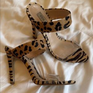Steve Madden Leopard Heels Mules Acrylic Strap Slip On